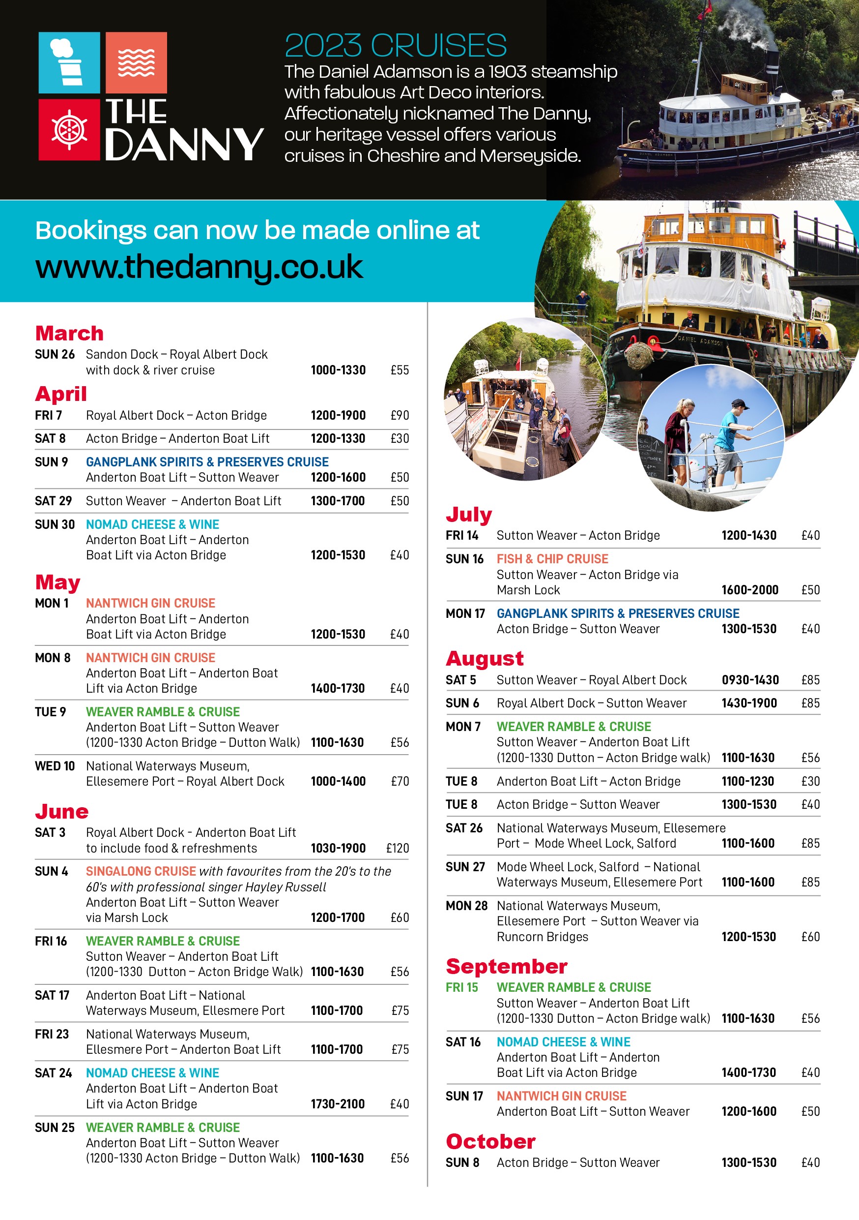 Our 2023 timetable of cruises